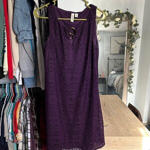 Tacera Purple Lace Midi Dress with Decorative Rings